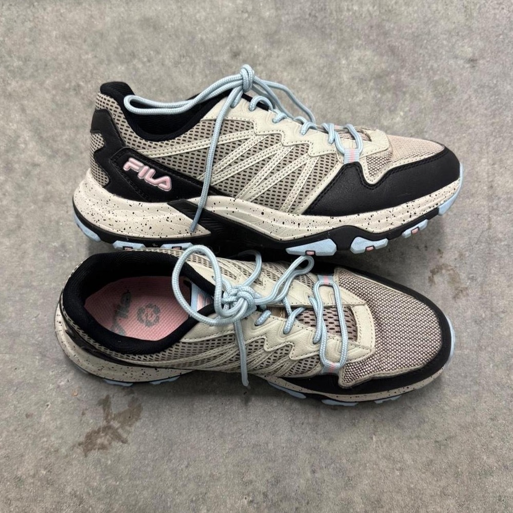 FILA Women's Trail Running Hiking Shoes Gray Black Pink Blue Lace Up Sneakers 9